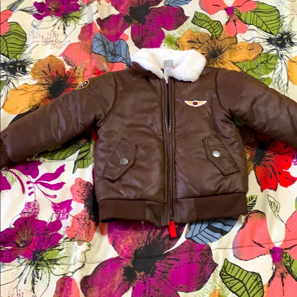 Brown kids jacket with zip and stylish collar